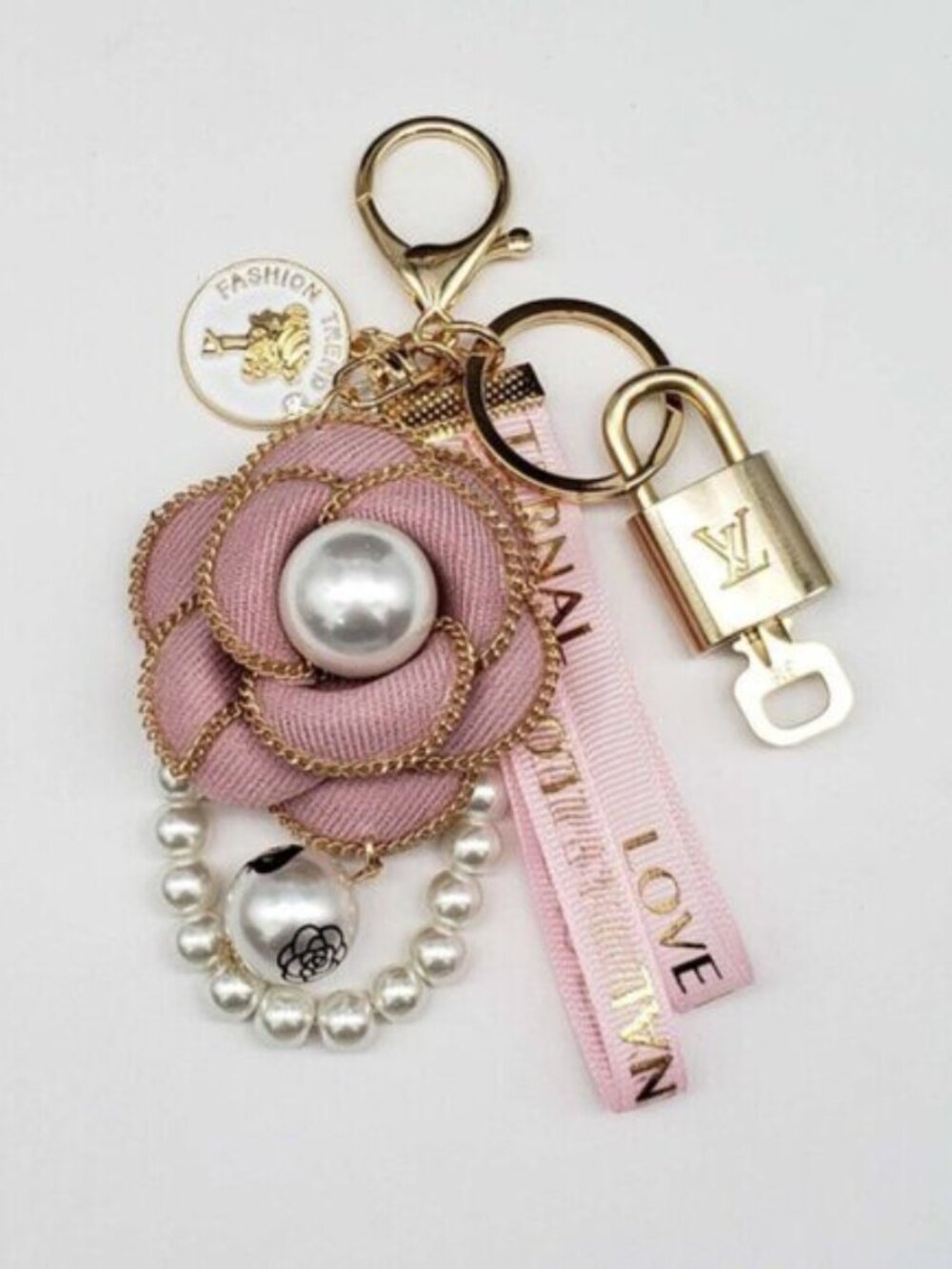 Authentic Louis Vuitton Gold Lock & Key 🔑 Bag Charm w/ Unbranded Flower Charm - Picture 4 of 9